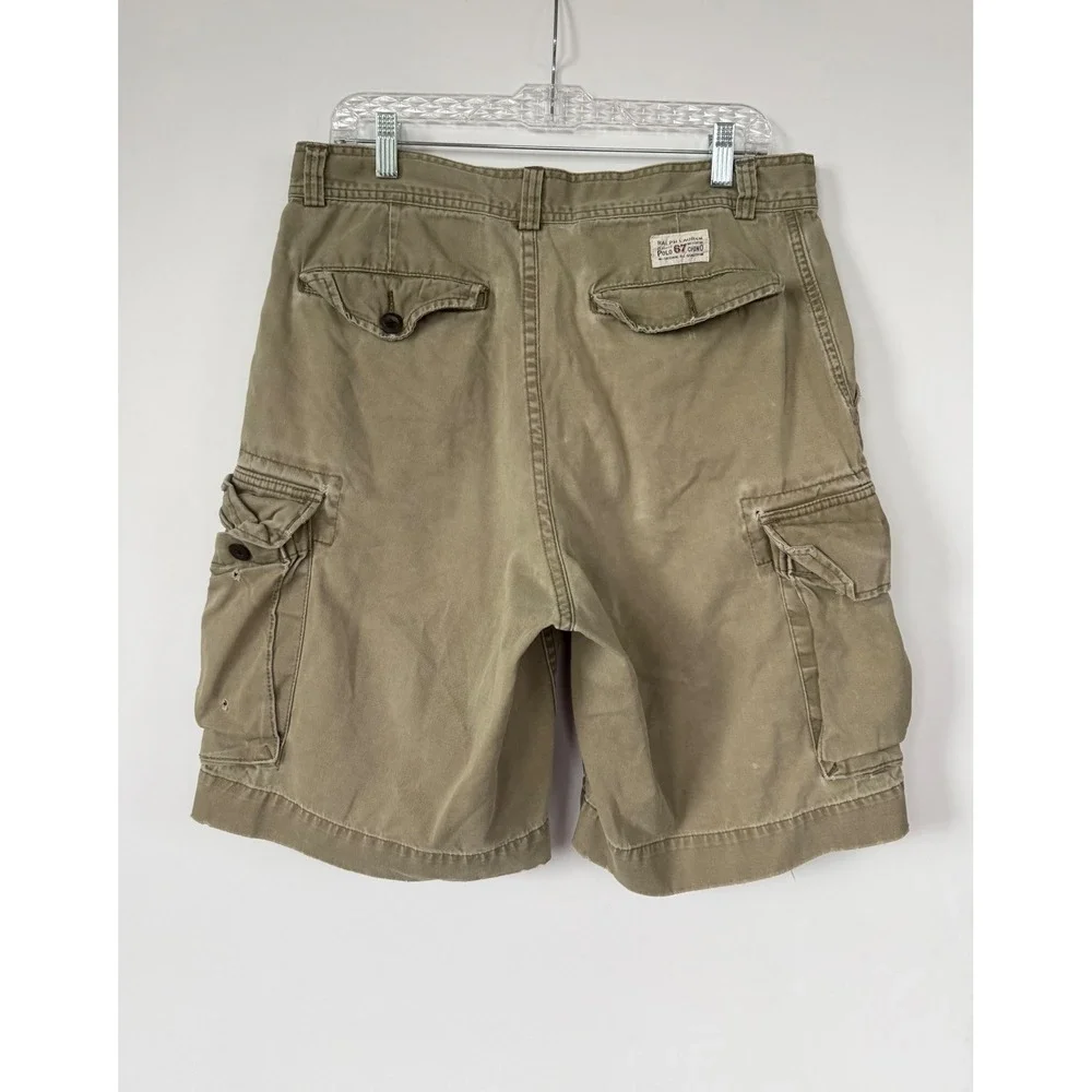 Polo Ralph Lauren Classic 67 Chino Cargo Short Mens 33 Tan Cotton Grunge Utility